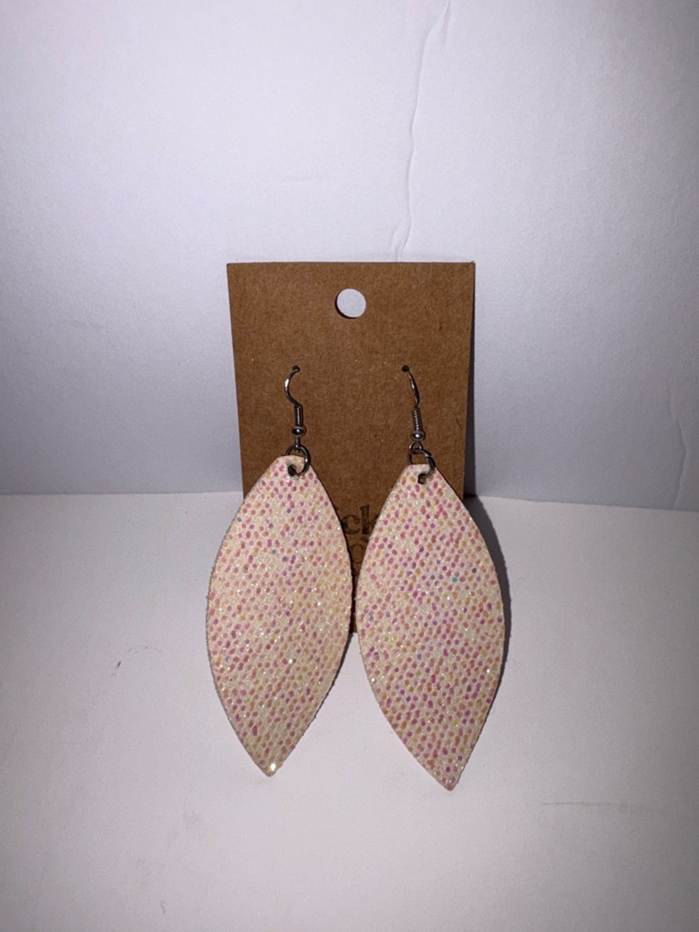 Handmade white Glitter Leaf Drop Earrings by